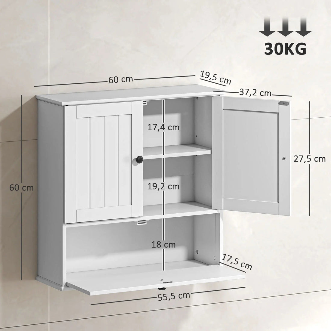 Meuble salle de bain mural rustique blanc 60X19.5X60 cm - vente privée 14:29;200007763:201336104