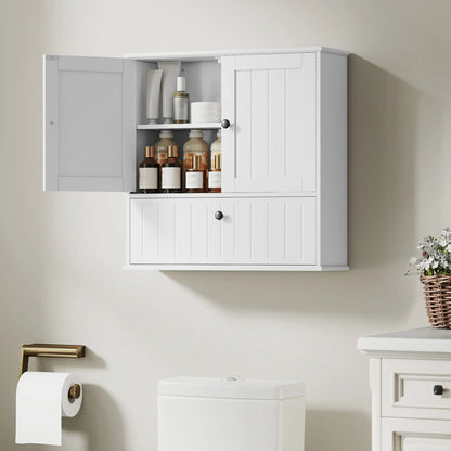 Meuble salle de bain mural rustique blanc 60X19.5X60 cm - vente privée 14:29;200007763:201336104