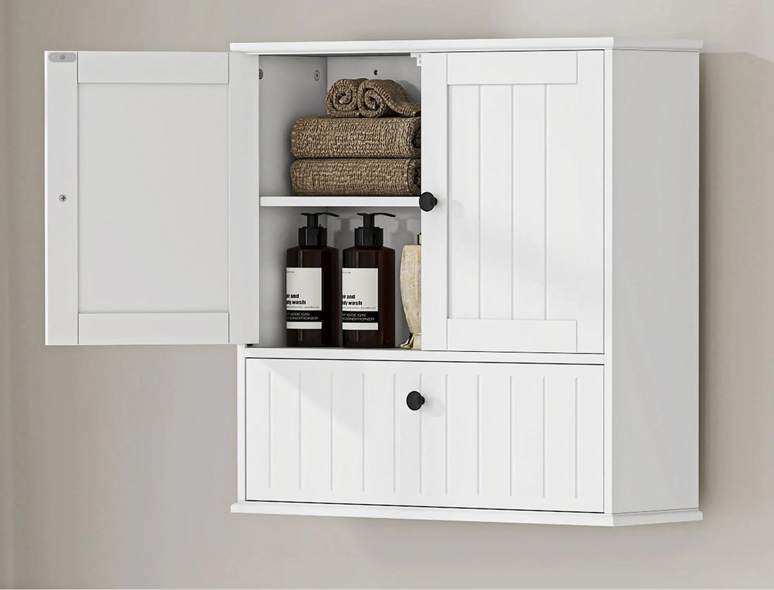 Meuble salle de bain mural rustique blanc 60X19.5X60 cm - vente privée 14:29;200007763:201336104