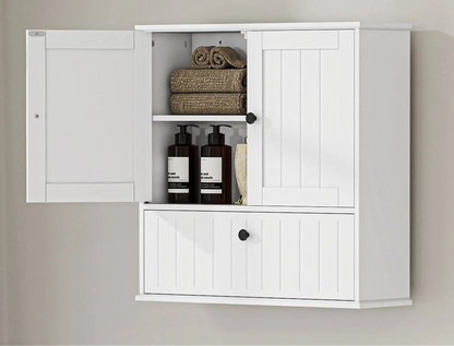 Meuble salle de bain mural rustique blanc 60X19.5X60 cm - vente privée 14:29;200007763:201336104