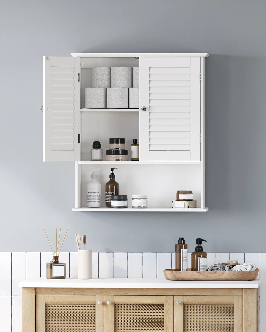 Meuble salle de bain murale blanc avec 2 portes - vente privée 14:29;200007763:201336101