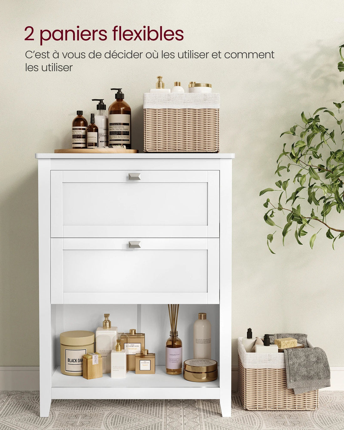 Meuble salle de bain sans vasque emplacement panier - 30 x 60 x 80 cm - vente privée 14:29Blanc Nuage;200007763:201336342