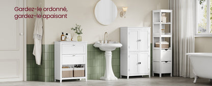 Meuble salle de bain sans vasque emplacement panier - 30 x 60 x 80 cm - vente privée 14:29Blanc Nuage;200007763:201336342