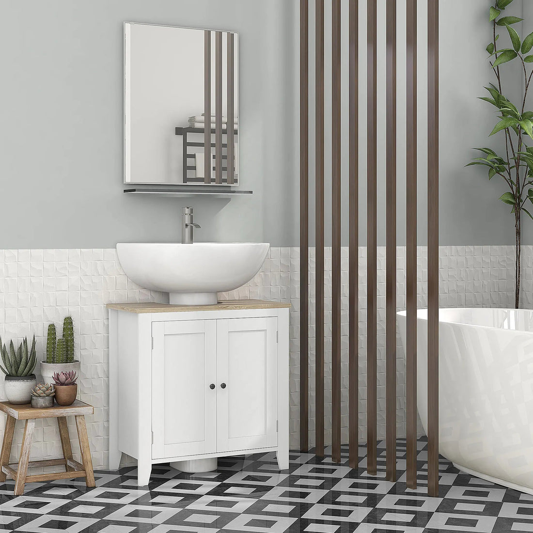 Meuble salle de bain sous évier blanc 60X30X60 cm - vente privée 14:29;200007763:201336104