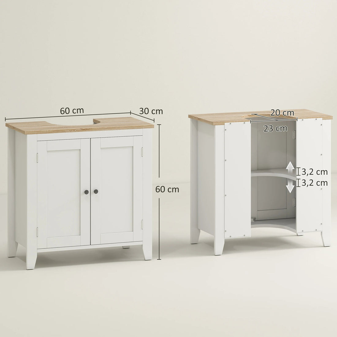 Meuble salle de bain sous évier blanc 60X30X60 cm - vente privée 14:29;200007763:201336104