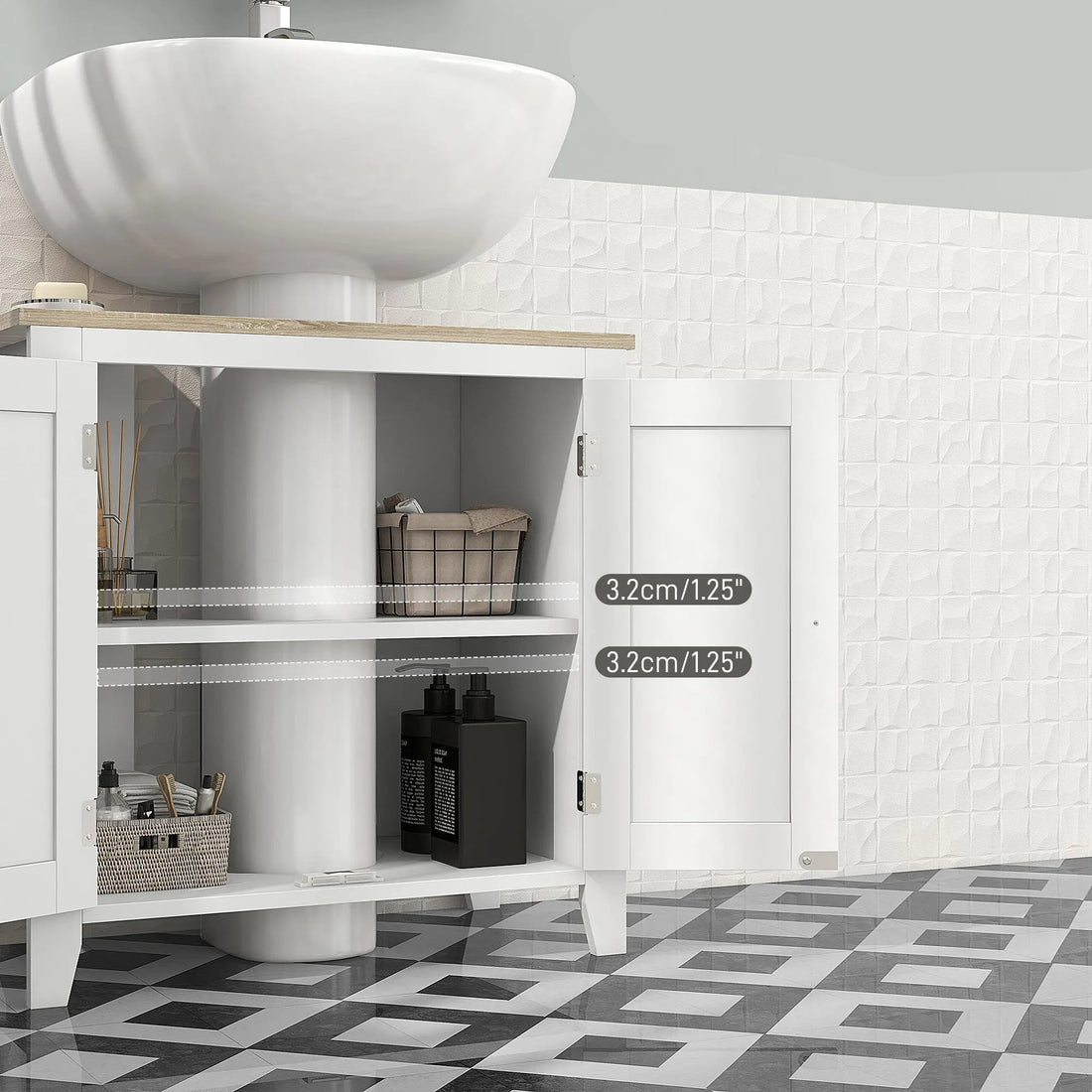 Meuble salle de bain sous évier blanc 60X30X60 cm - vente privée 14:29;200007763:201336104