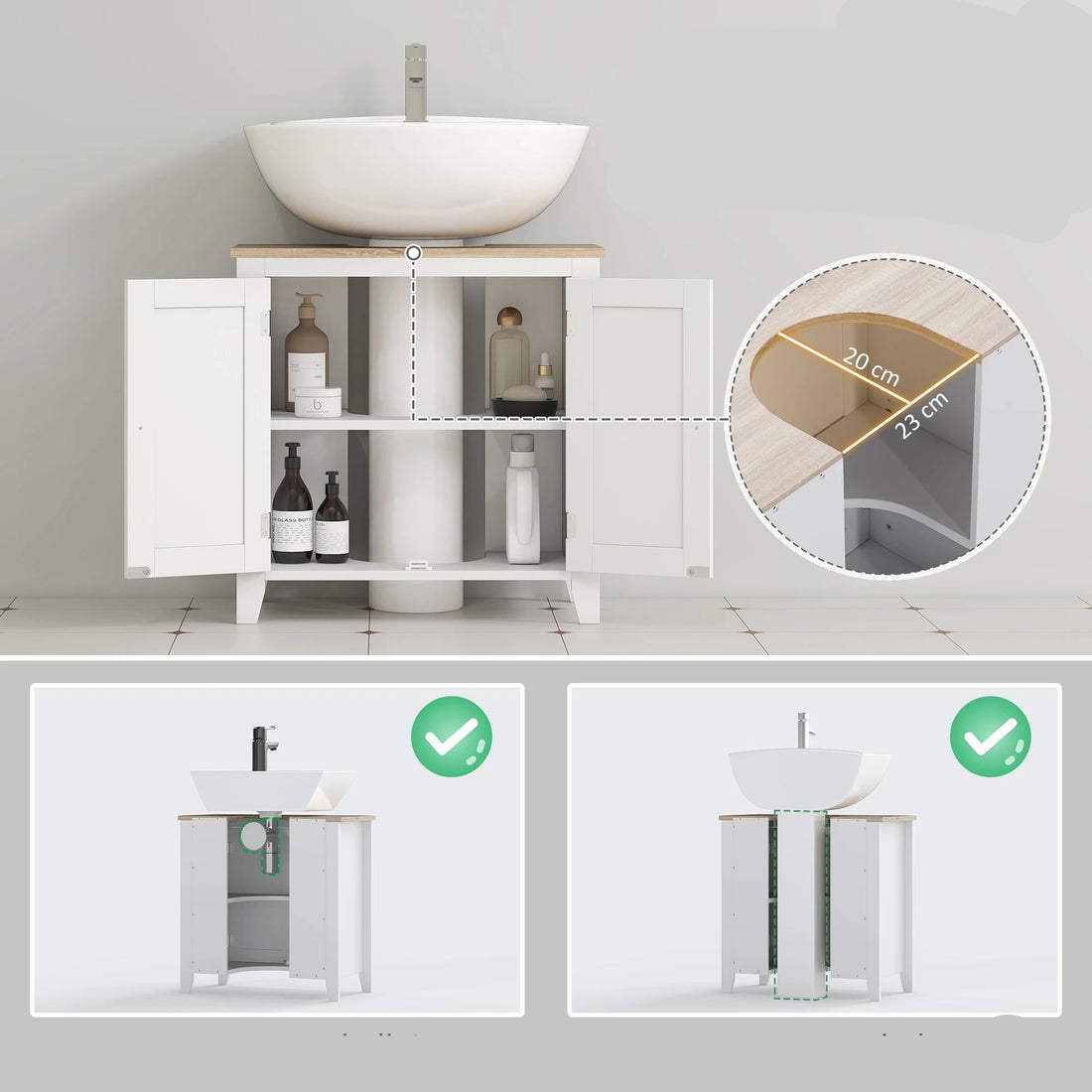 Meuble salle de bain sous évier blanc 60X30X60 cm - vente privée 14:29;200007763:201336104