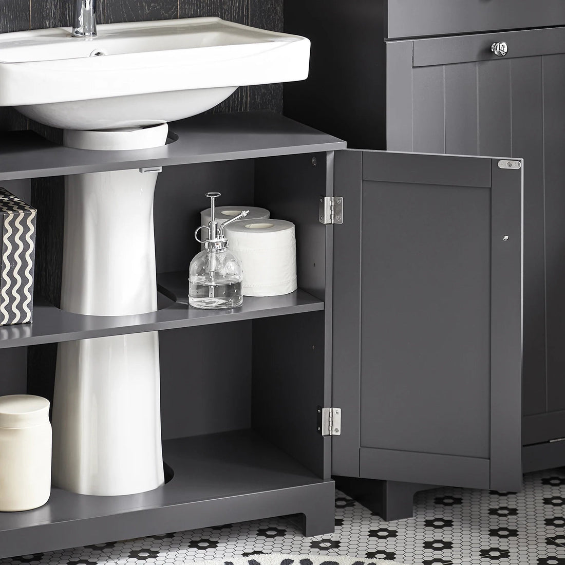 Meuble salle de bain sous évier noir et blanc - 60x60x30cm - vente privée 14:200004890;200007763:201336101