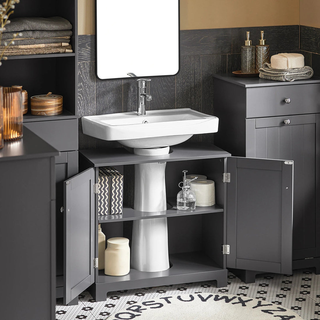 Meuble salle de bain sous évier noir et blanc - 60x60x30cm - vente privée 14:200004890;200007763:201336101