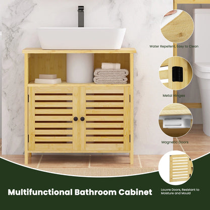 Meuble salle de bain sur pied étanche en bois 60x60x30cm - vente privée 14:366Natural bamboo;200007763:201336101