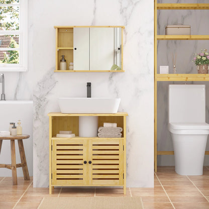 Meuble salle de bain sur pied étanche en bois 60x60x30cm - vente privée 14:366Natural bamboo;200007763:201336101
