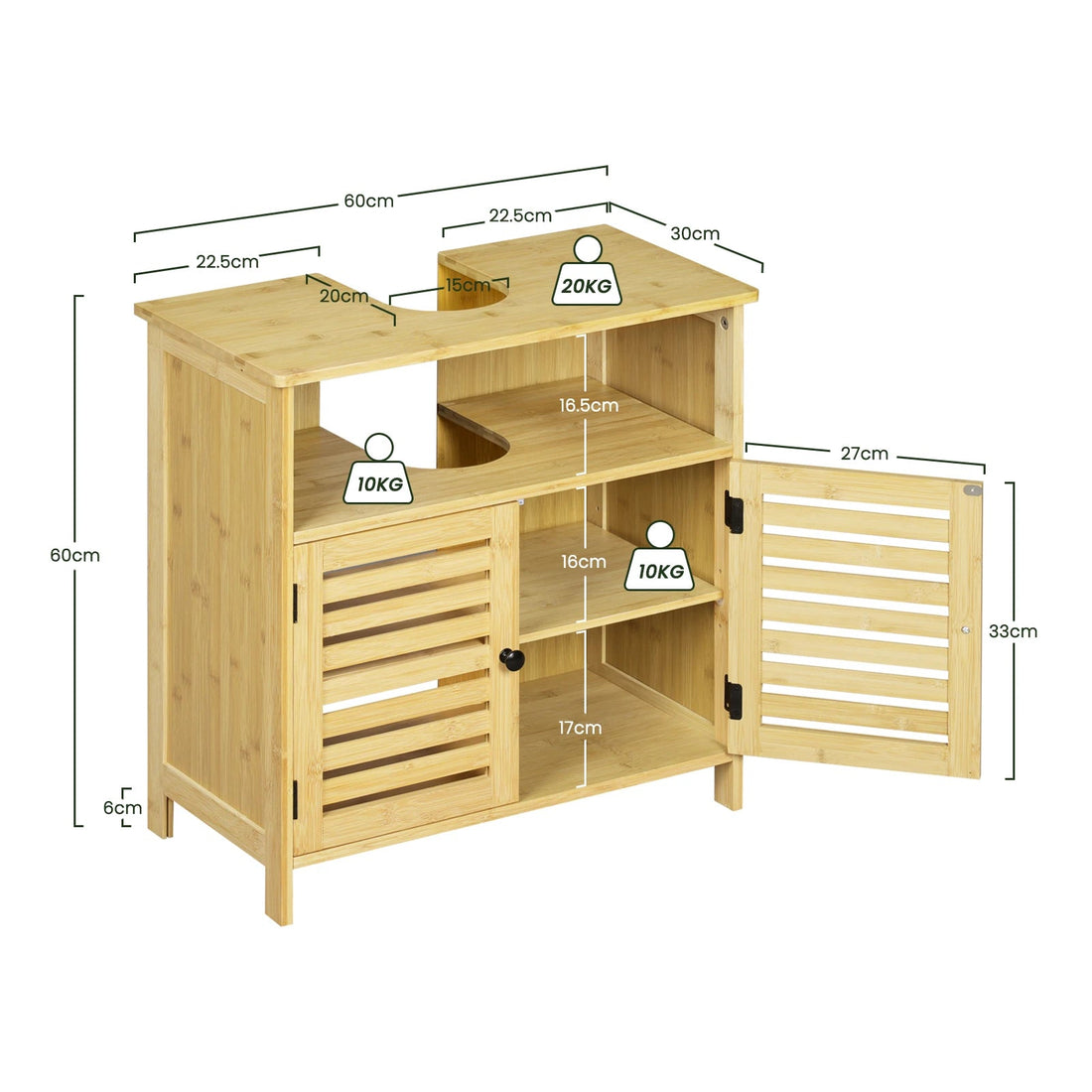 Meuble salle de bain sur pied étanche en bois 60x60x30cm - vente privée 14:366Natural bamboo;200007763:201336101