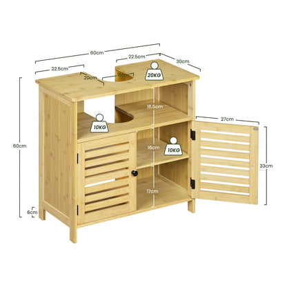 Meuble salle de bain sur pied étanche en bois 60x60x30cm - vente privée 14:366Natural bamboo;200007763:201336101