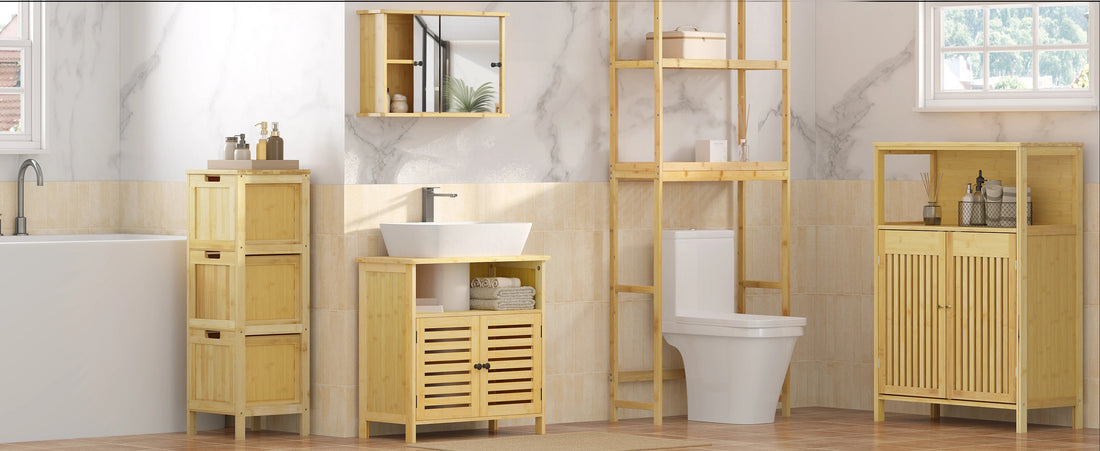 Meuble salle de bain sur pied étanche en bois 60x60x30cm - vente privée 14:366Natural bamboo;200007763:201336101