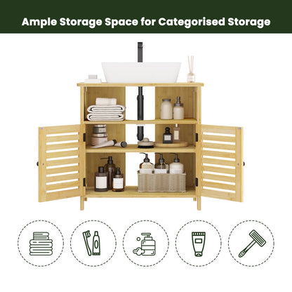 Meuble salle de bain sur pied étanche en bois 60x60x30cm - vente privée 14:366Natural bamboo;200007763:201336101
