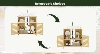 Meuble salle de bain sur pied étanche en bois 60x60x30cm - vente privée 14:366Natural bamboo;200007763:201336101