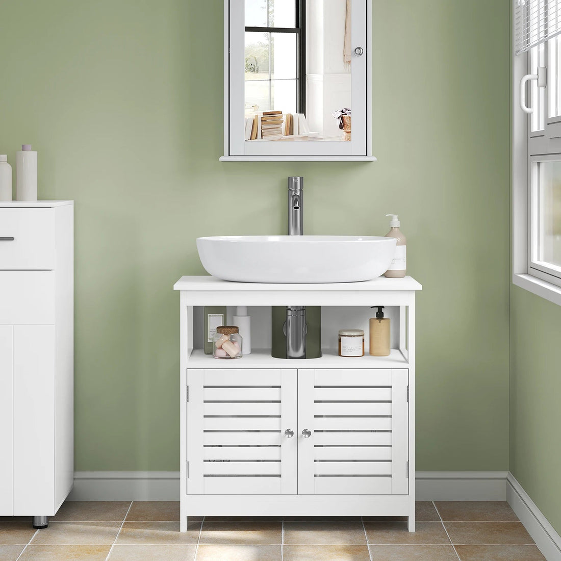 Meuble salle de bain sur pied étanche en bois 60x60x30cm - vente privée 14:366Natural bamboo;200007763:201336101
