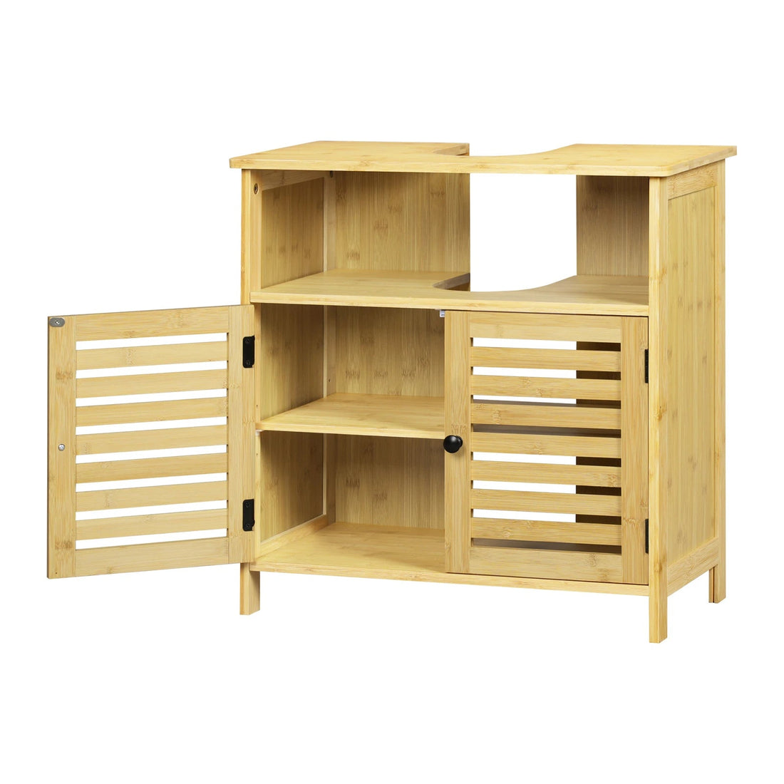 Meuble salle de bain sur pied étanche en bois 60x60x30cm - vente privée 14:366Natural bamboo;200007763:201336101
