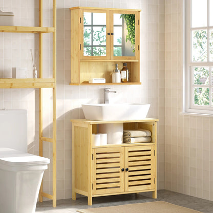 Meuble salle de bain sur pied étanche en bois 60x60x30cm - vente privée 14:366Natural bamboo;200007763:201336101