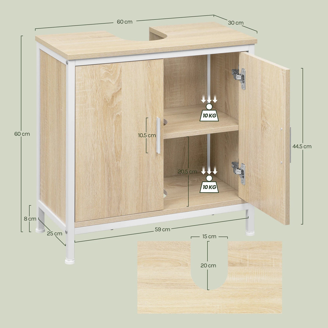 Meuble salle de bain vasque sans lavabo 60x60x30cm - vente privée 14:771White and Light Oak;200007763:201336101