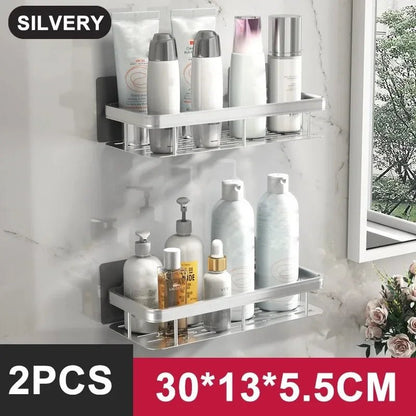 Mini étagère salle de bain à alliage d'aluminium - vente privée 14:200003699StyleB-Silvery-2PCS