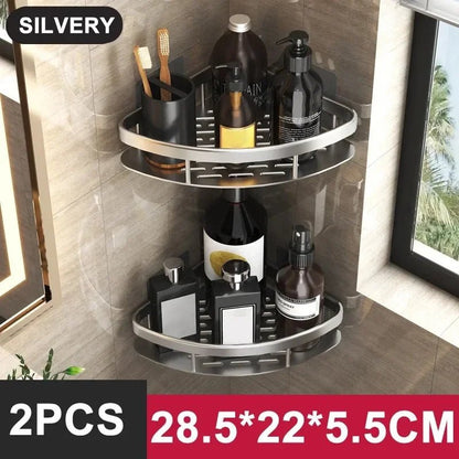 Mini étagère salle de bain à alliage d'aluminium - vente privée 14:200006154StyleA-Silvery-2PCS