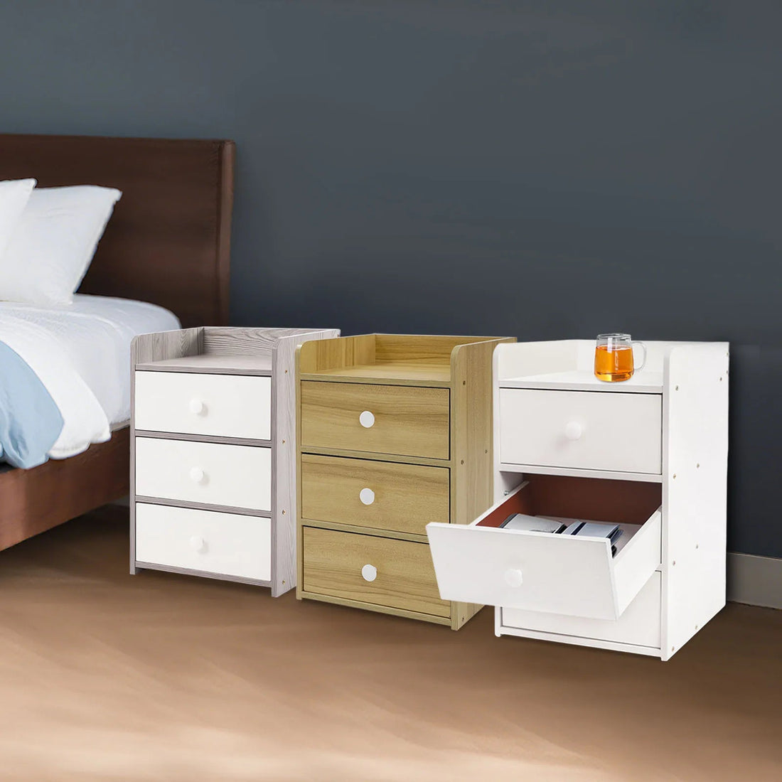 Mini Table de nuit avec poignée et 3 tiroirs - vente privée 14:29Light Grey;200007763:201336101