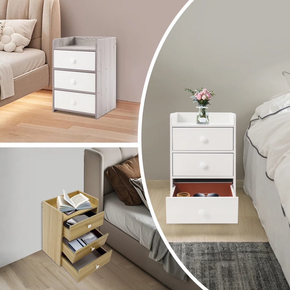 Mini Table de nuit avec poignée et 3 tiroirs - vente privée 14:29Light Grey;200007763:201336101