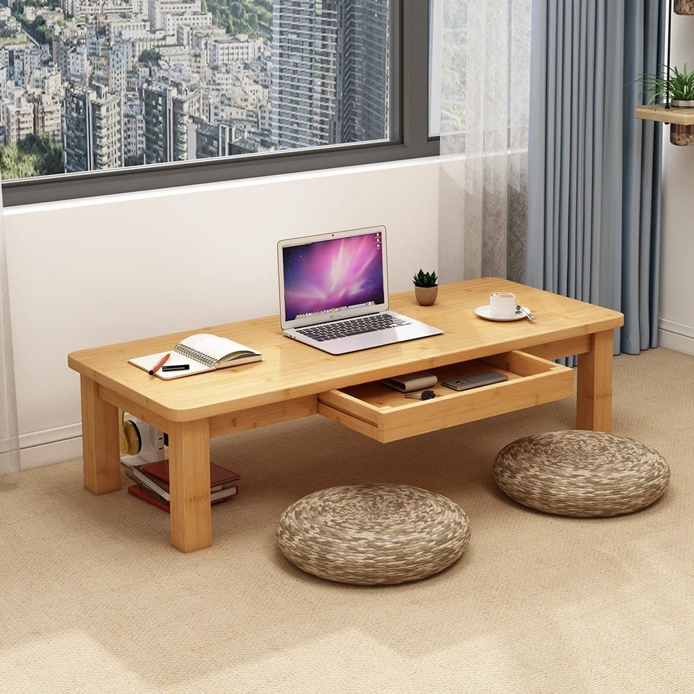 Nordic Scandinavian Style Low Study Table with Storage Drawer, Multi - Function Bamboo Wooden Desk for Dormitory Living Room - vente privée 14:20014309170X40X52 high
