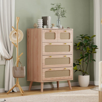 Petit meuble de rangement bois et tiroirs en rotin - vente privée 14:200006153Wood Color-5 Drawers;200007763:201336101