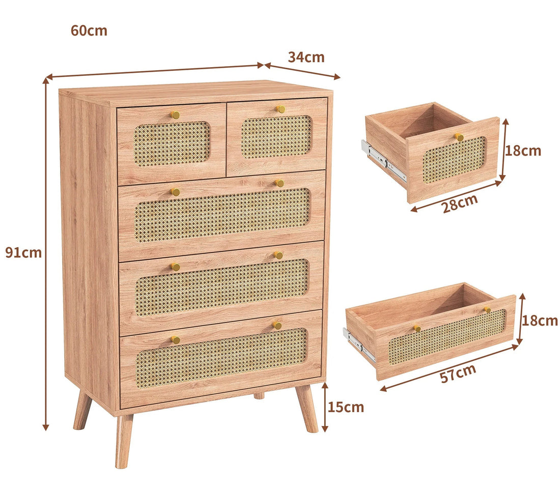 Petit meuble de rangement bois et tiroirs en rotin - vente privée 14:200844061Wood Color-6 Drawers;200007763:201336101