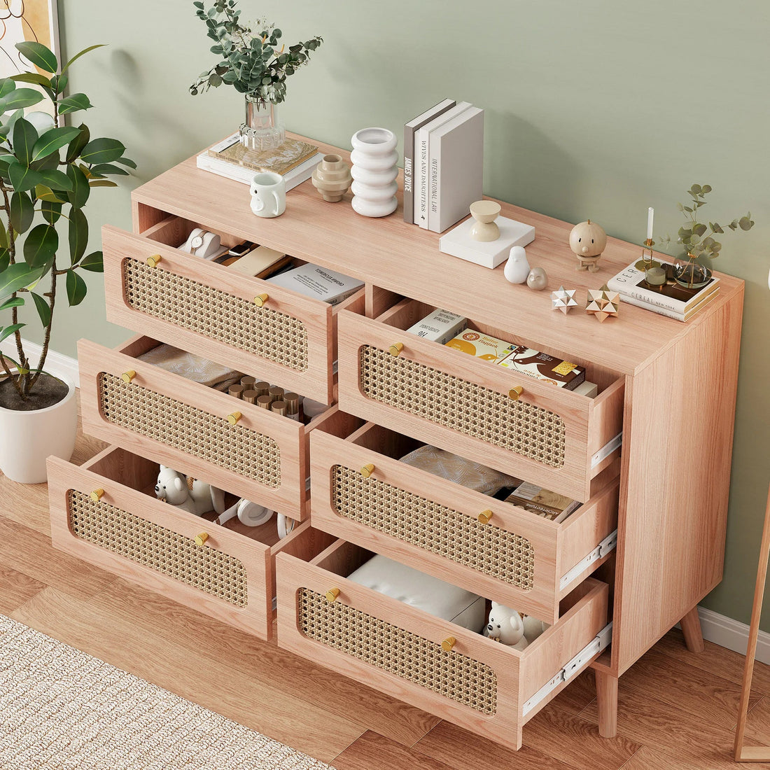 Petit meuble de rangement bois et tiroirs en rotin - vente privée 14:200844061Wood Color-6 Drawers;200007763:201336101