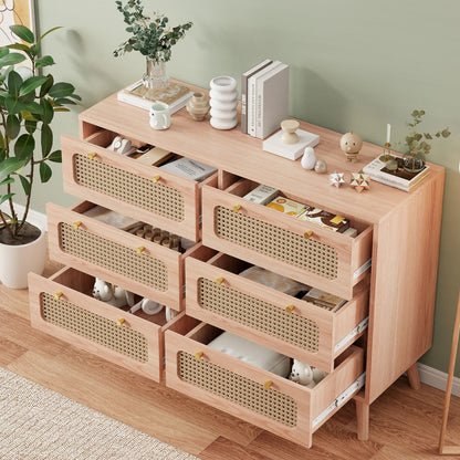 Petit meuble de rangement bois et tiroirs en rotin - vente privée 14:200844061Wood Color-6 Drawers;200007763:201336101