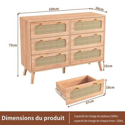 Petit meuble de rangement bois et tiroirs en rotin - vente privée 14:200844061Wood Color-6 Drawers;200007763:201336101