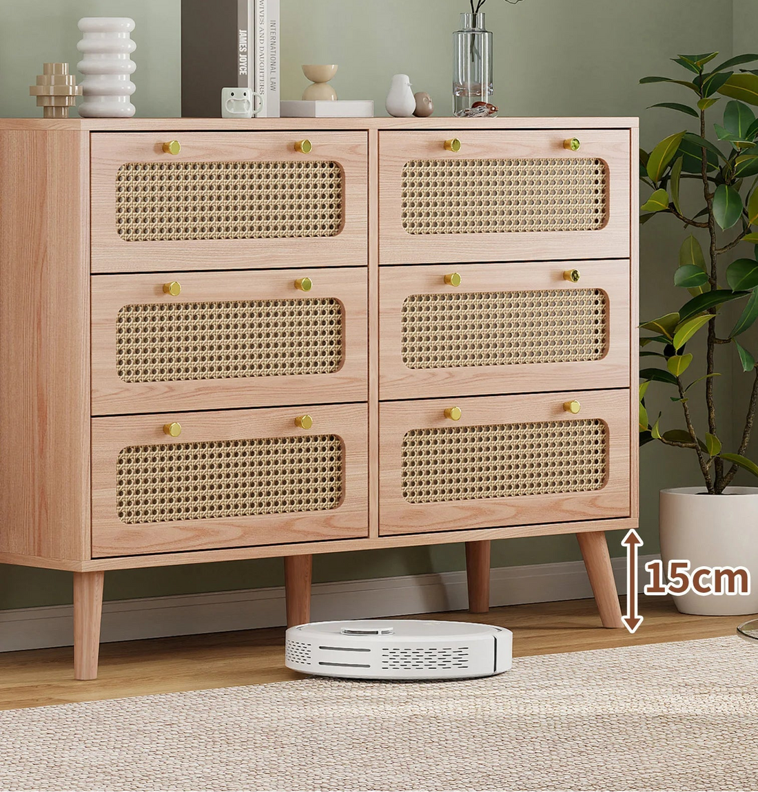 Petit meuble de rangement bois et tiroirs en rotin - vente privée 14:200844061Wood Color-6 Drawers;200007763:201336101