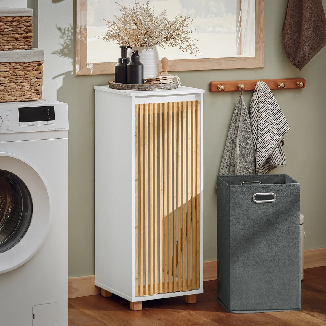 Petite étagère blanche à panier à linge - vente privée 14:29;200007763:201336101