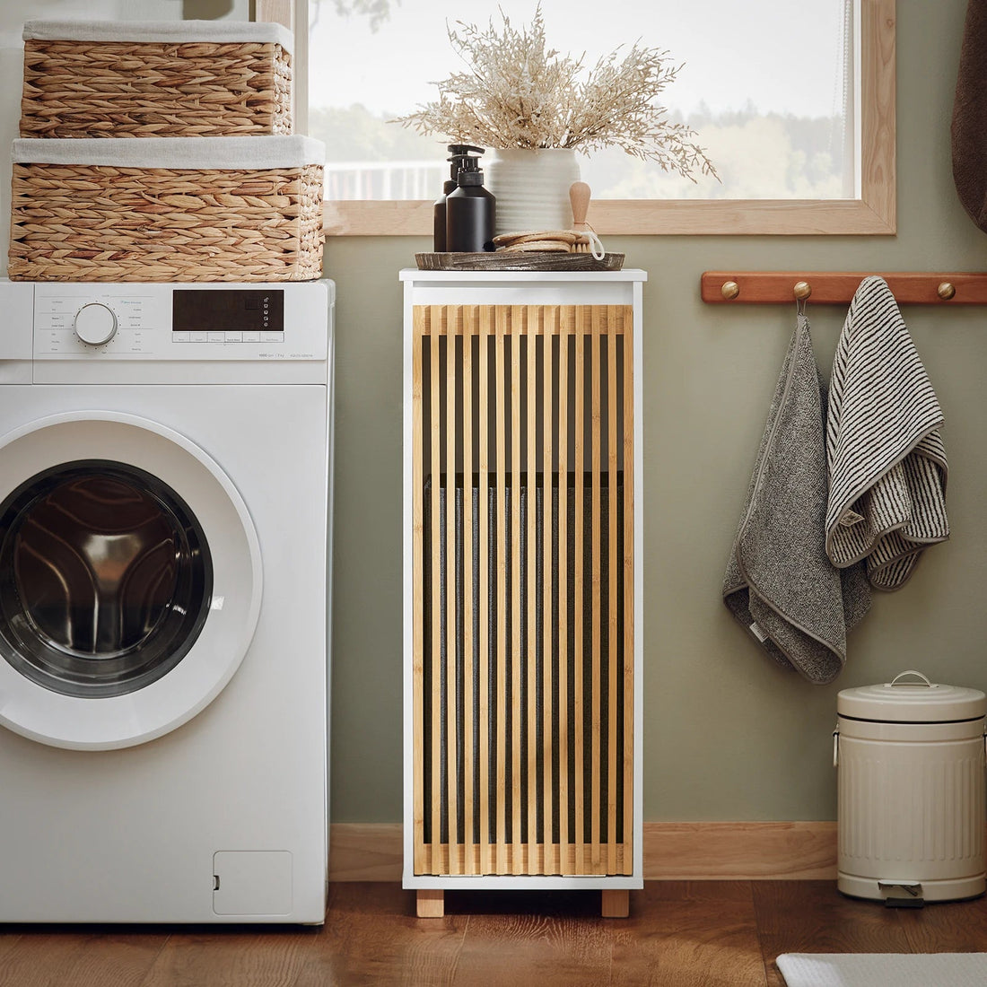 Petite étagère blanche à panier à linge - vente privée 14:29;200007763:201336101