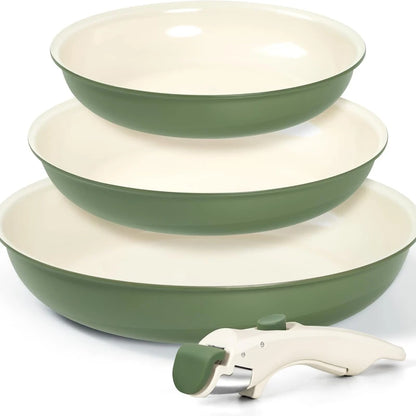 Poêle céramique manche amovible 3 pièces - Vert 3pcs