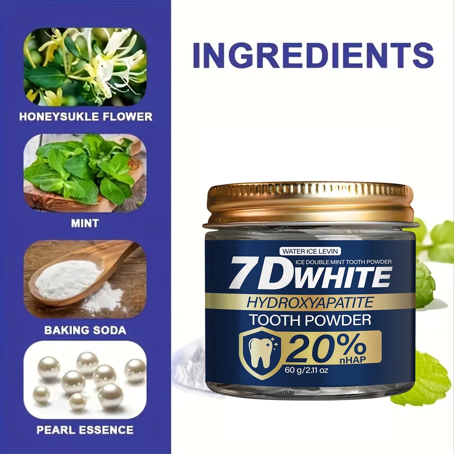 Poudre de blanchiment dentaire7 Dwhite - 60g, - vente privée 14:1733pcs