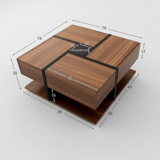 Table basse à 4 tiroirs premium  78*78*36cm