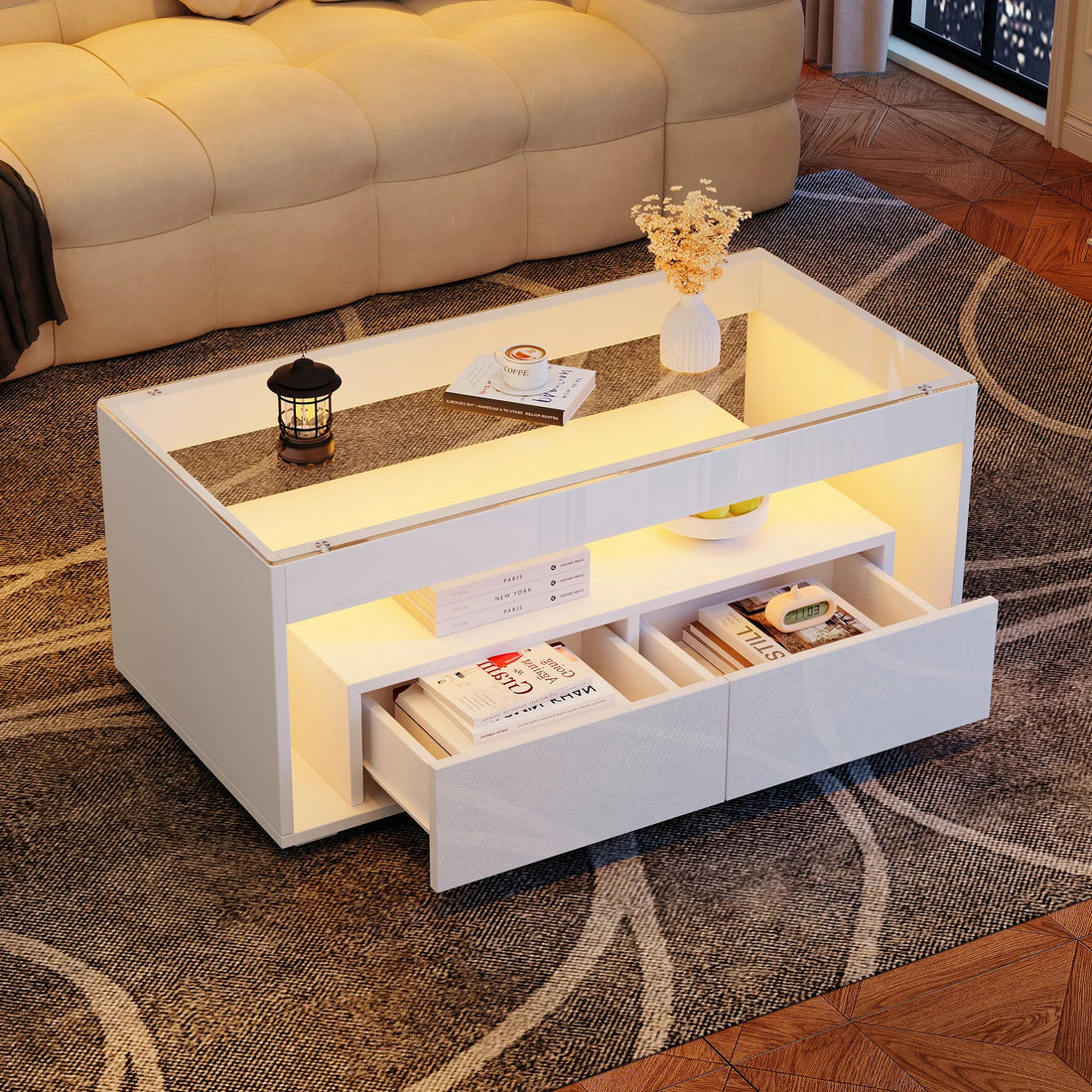 Table basse avec rangement moderne et à LED - vente privée 200007763:201336101