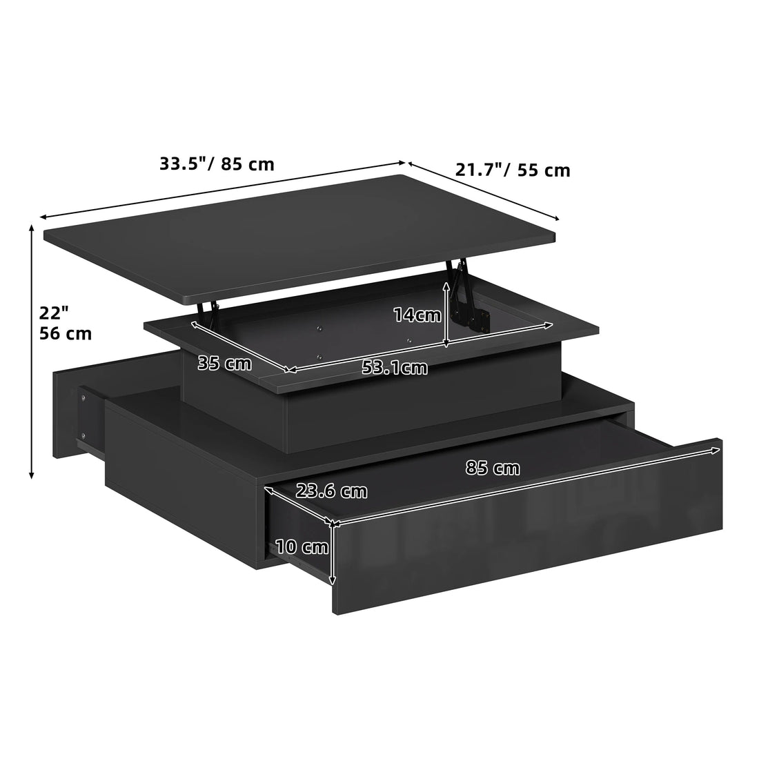 Table basse avec tiroir noir et led tendance - vente privée 14:193;200007763:201336101