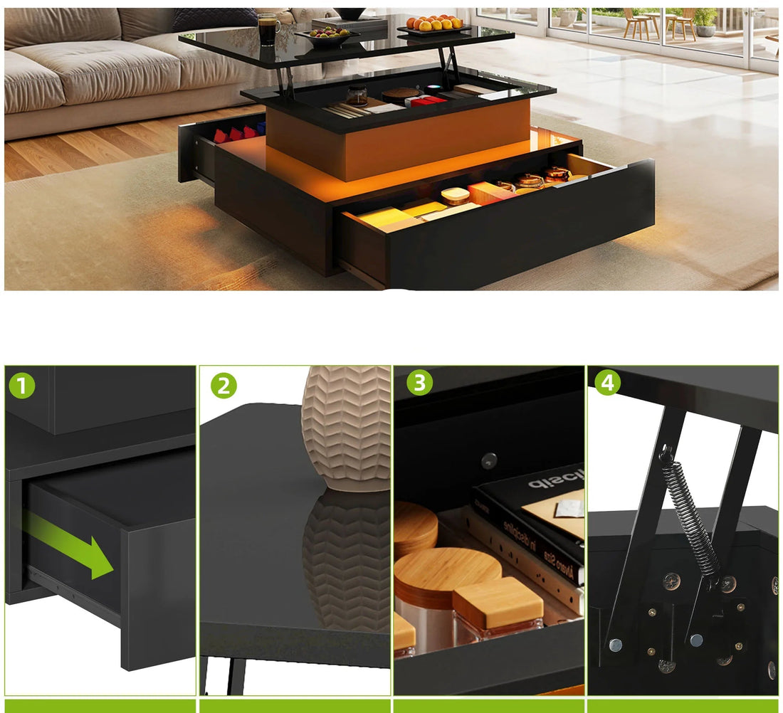 Table basse avec tiroir noir et led tendance - vente privée 14:193;200007763:201336101