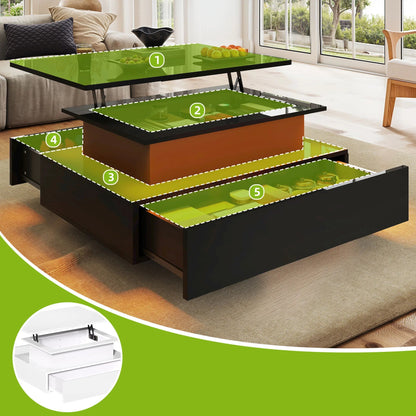 Table basse avec tiroir noir et led tendance - vente privée 14:193;200007763:201336101