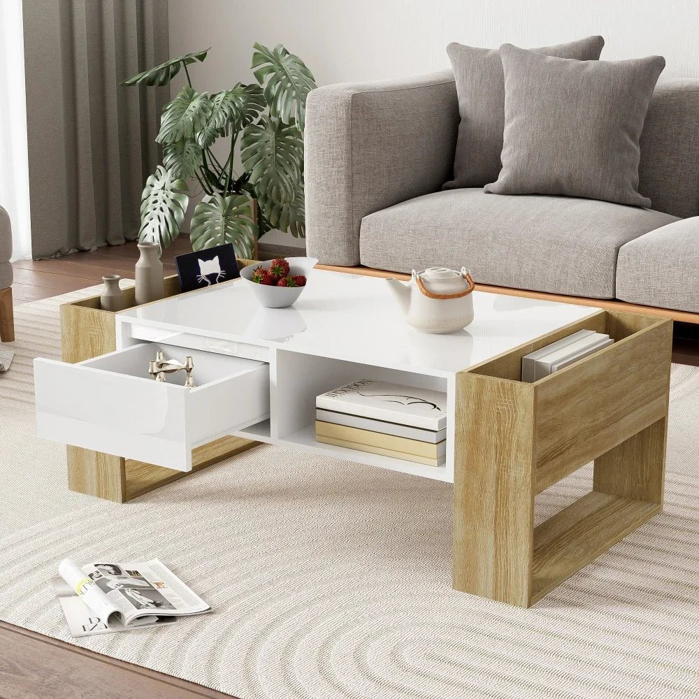 Table basse blanc scandinave 105 X 60 X 40 Cm - vente privée 14:193natural+deep blue;200007763:201336101