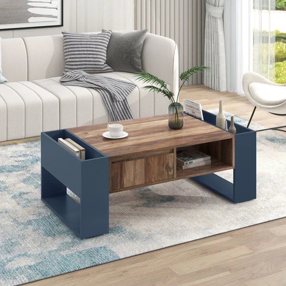 Table basse blanc scandinave 105 X 60 X 40 Cm - vente privée 14:193natural+deep blue;200007763:201336101