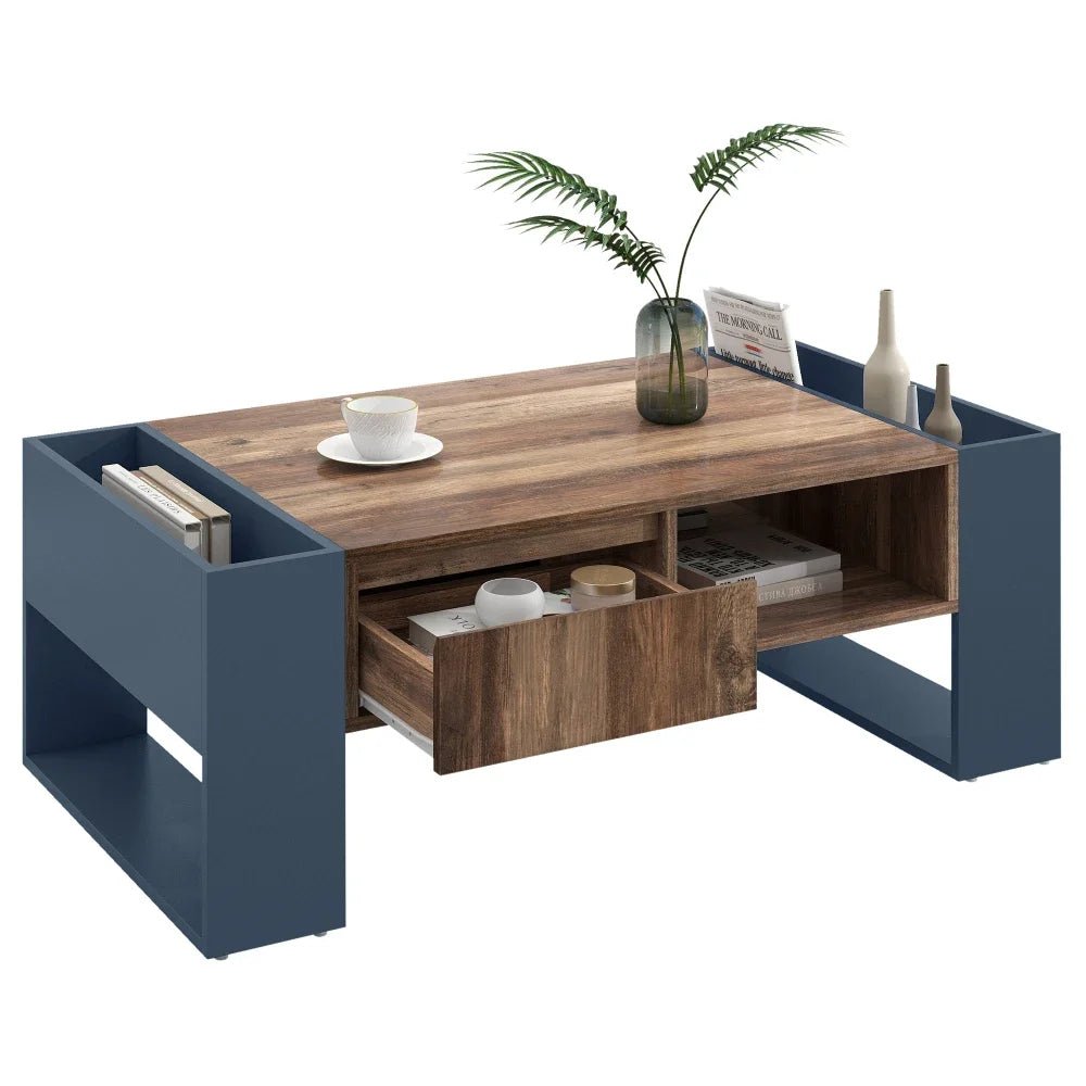 Table basse blanc scandinave 105 X 60 X 40 Cm - 14:193natural+deep blue;200007763:201336101