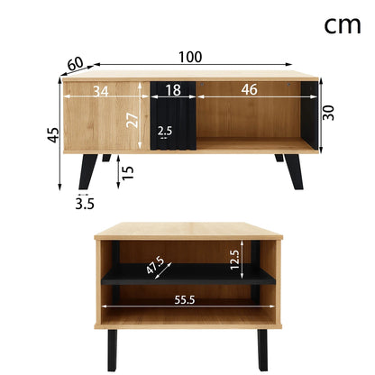 Table basse bois avec 4 pieds artisanal premium 100x60x45cm - vente privée 14:200004889NaturalParticleBoard;200007763:201336342
