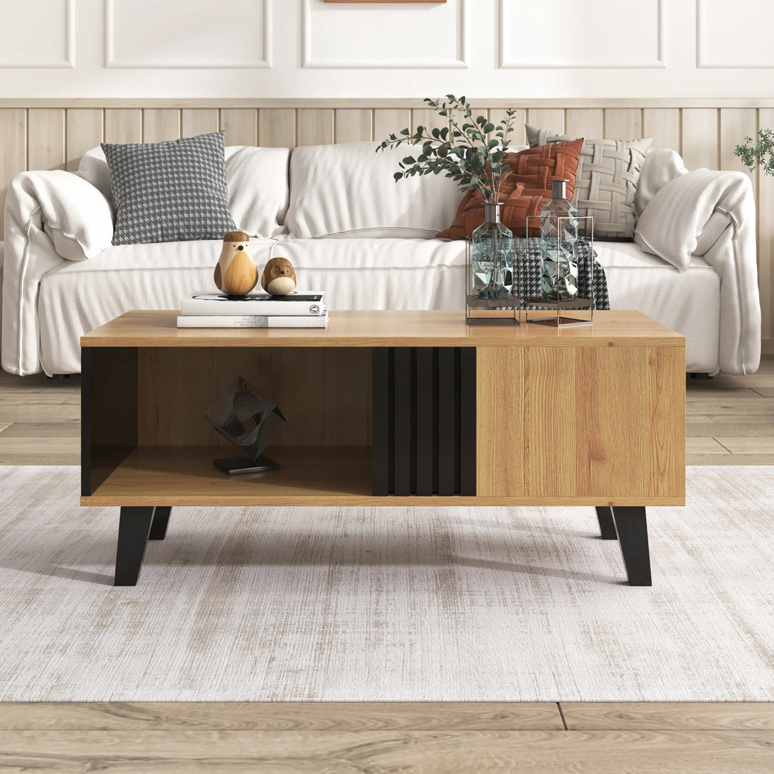 Table basse bois avec 4 pieds artisanal premium 100x60x45cm - vente privée 14:200004889NaturalParticleBoard;200007763:201336342