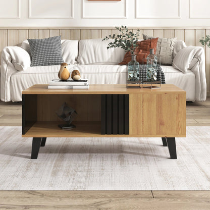 Table basse bois avec 4 pieds artisanal premium 100x60x45cm - vente privée 14:200004889NaturalParticleBoard;200007763:201336342